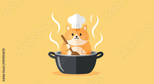 Cute dog in chef hat cooking.