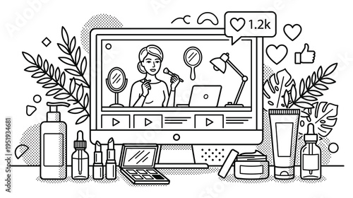 Beauty blogger recording makeup tutorial video in studio