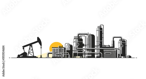 Oil Pumpjack and Industrial Energy Refinery Production