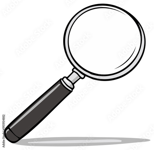 Magnifying Glass with Black Handle and Shadow, Tool for Investigation