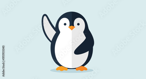 Cute cartoon penguin standing upright waving.