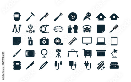 Welding accessories featuring welding helmet filter, chipping hammer tool, wire brush tool, slag removal tool, grinding disc tool,