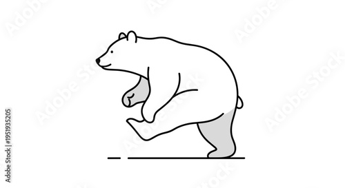 Running polar bear line drawing animal.