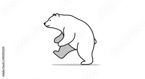 A polar bear walking sideways slowly.