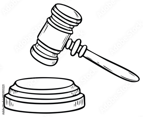 Legal Gavel Hammer and Sounding Block Illustration Line Drawing Art