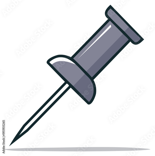 Cartoon gray pushpin or thumbtack office supply vector illustration