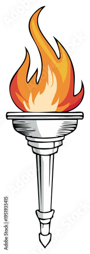 Illustration of a Silver Torch with Fiery Flame Symbol of Tradition and Inspiration