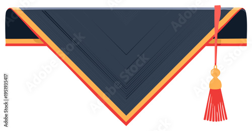 Blue academic graduation stole with red and gold trim and hanging decorative tassel illustration