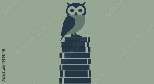 Owl sitting on stack books.