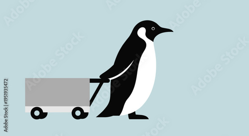 Penguin pulling a small cart.