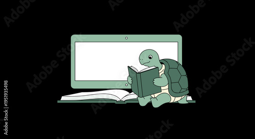 Turtle reading a book seriously.