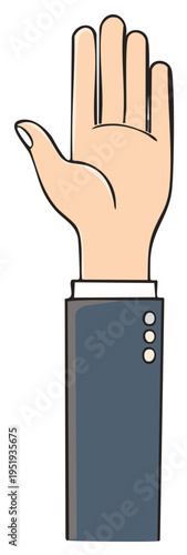Cartoon illustration of a hand in a business suit gesturing towards the viewer