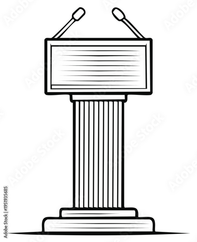Outline Illustration of a Classical Podium with Two Microphones for Speeches and Presentations
