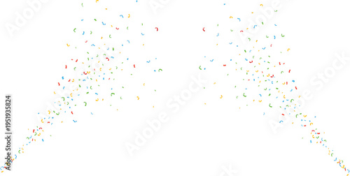 Symmetrical confetti burst from sides on white background with central copy space