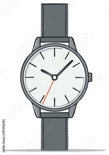 Elegant Wristwatch Timepiece Illustration Showcasing Minimalism and a Clean Watch Face with a Second Hand