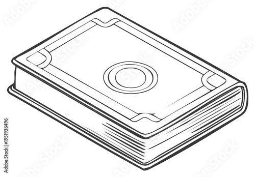 Isolated Vintage Book Sketch with Detailed Cover Design and Book Binding Illustration