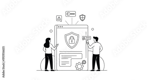 Set of 2 people working on cybersecurity vector illustration