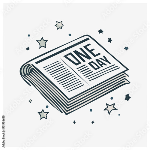 Stylized Newspaper with Stars, News Illustration: Single Edition Headline, Vintage Graphic