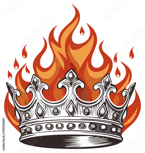 Burning Crown Graphic Royalty Power Authority Strength Leadership Flaming Crown Icon Symbol Illustration Isolated
