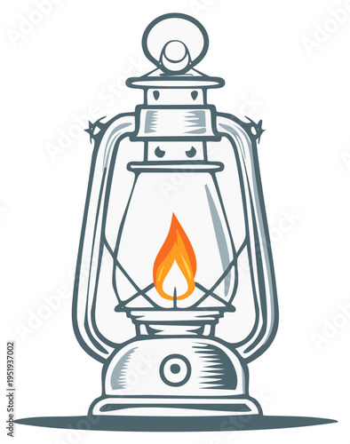 Vintage kerosene lantern with a bright flame radiating warmth and a nostalgic glow