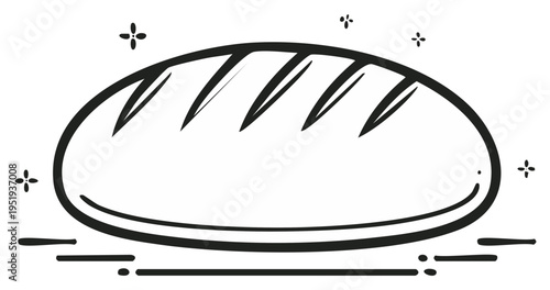 Outline of a freshly baked loaf of bread with decorative flourishes.