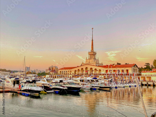 Slika na platnu Yachts and ships in the port of sochi russia