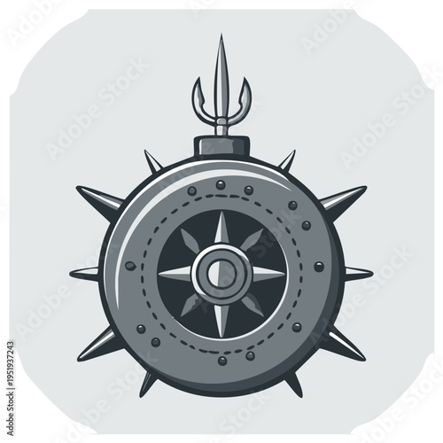 Stylized metallic spiked mace weapon illustration on a gray background