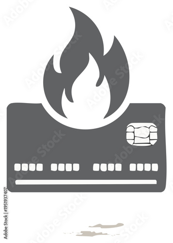 Credit Card On Fire Conceptual Icon Representing Financial Crisis or High Debt