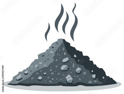 Illustration of a pile of dark soil or gravel emitting steam