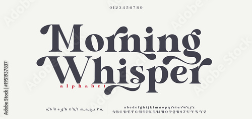 Morning Whisper Elegant alphabet letters font logo. Typography luxury classic lettering serif italic fonts decorative wedding vintage retro logos. vector illustration