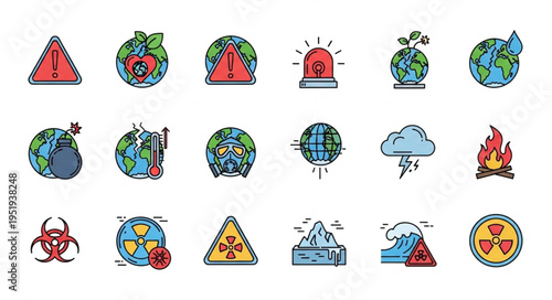 Climate Change and Environmental Issues Icon Set.