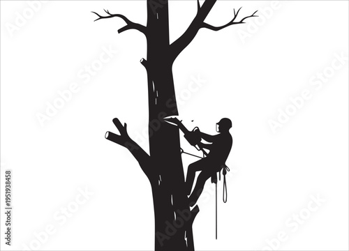A lumberjack working on a tree depicted in a dark silhouette on transparent background high quality professional detailed modern elegant stylish