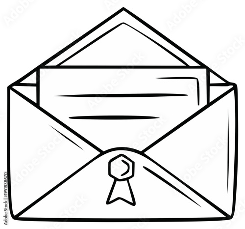 Open envelope with letter inside and sealing wax symbol