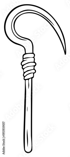 Cartoon style drawing of a khopesh sword with curved blade and wrapped handle representing ancient weaponry