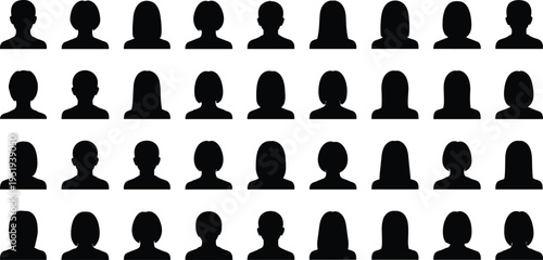 Human head silhouettes vector illustration with diverse hairstyles, anonymous profiles, demographic concept, diversity representation, group identity, people icons, community design