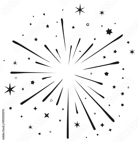 Black Ink Burst and Stars Explosion Celebration Graphic