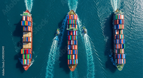 Aerial View of Container Ships Sailing on the Ocean.
