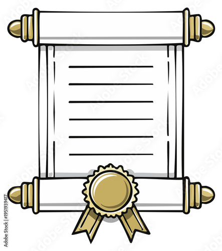 Vintage Scroll with Golden Seal and Ribbon Educational Document or Award