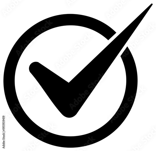 Black Check Mark Symbol Inside a Circle Icon for Approval or Done Status