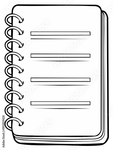Outlined notebook with spiral binding and lined pages, ideal for writing and recording notes.