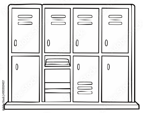 Black and white illustration of school or gym lockers