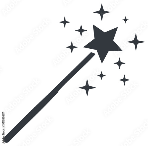 Stylized magic wand with glowing stars for wizardry enchantment and wishes