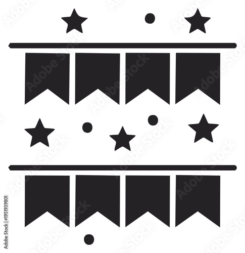 Party bunting flags and stars icon for celebration and festival decoration vector graphic