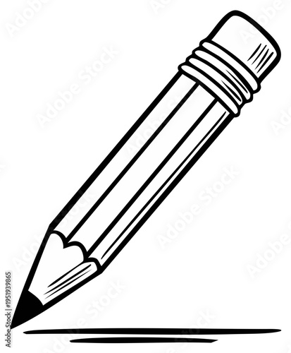 Black and white pencil illustration with eraser and writing line showing creativity.