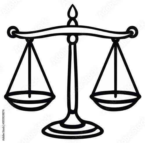 Outline Style Drawing: Scales of Justice Symbolizing Fairness, Law, Balance, Legal System, Judgement