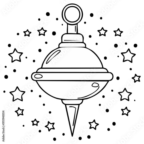 Retro Christmas Finial Ornament with Stars Coloring Page Illustration