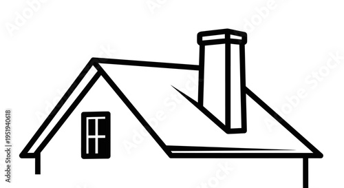 Minimalist vector illustration of a modern house roof with chimney and a small window