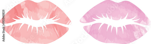 Watercolor Pink Lip Prints Kisses Artwork vector illustration