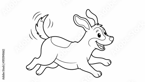 Happy cartoon dog running on a white background for coloring.