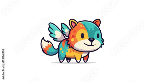 Cute colorful fantasy creature with wings isolated on white background